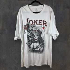 DOM Men's 3XL White Joker Candy Skull Tattoo Print Short Sleeve T Shirt